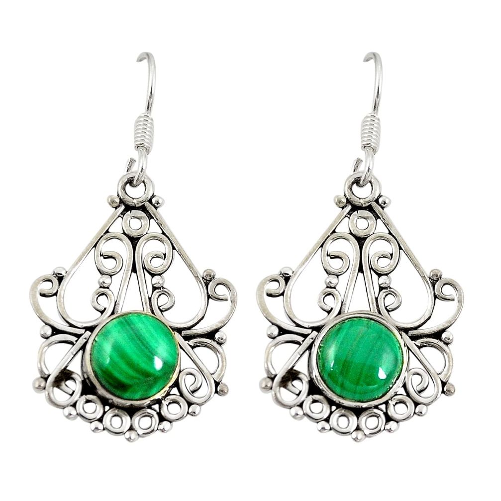 Natural green malachite (pilot's stone) 925 silver dangle earrings d20613