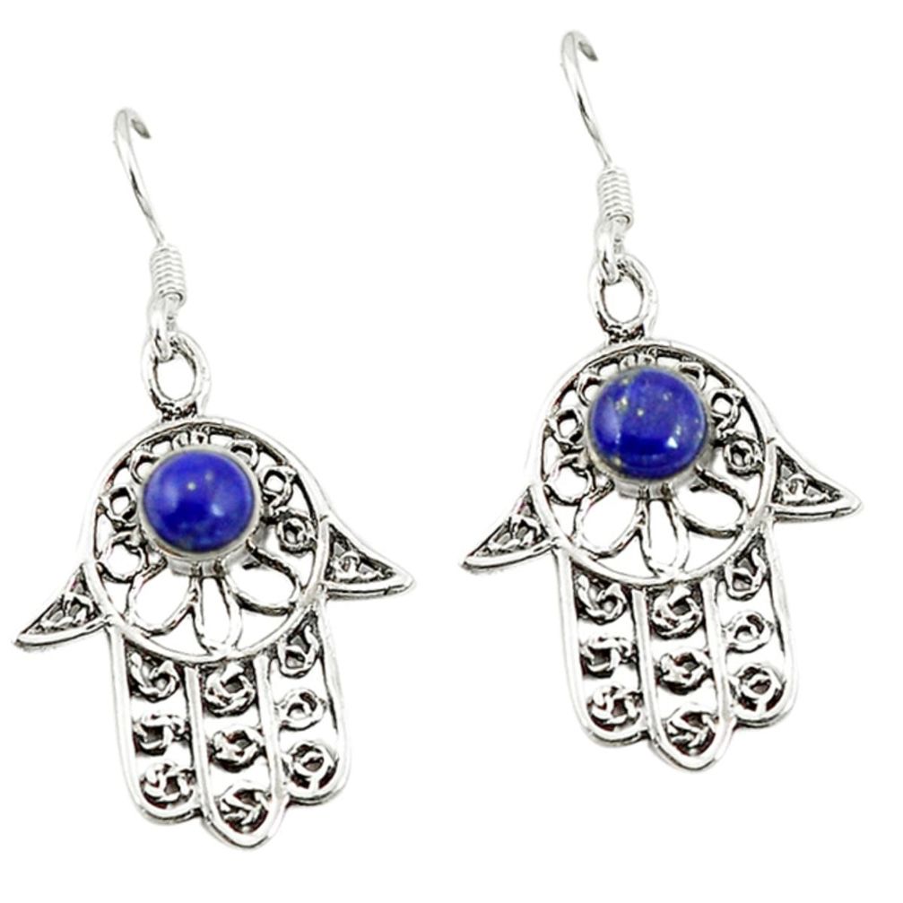 Natural blue lapis lazuli 925 silver hand of god hamsa earrings jewelry d2062