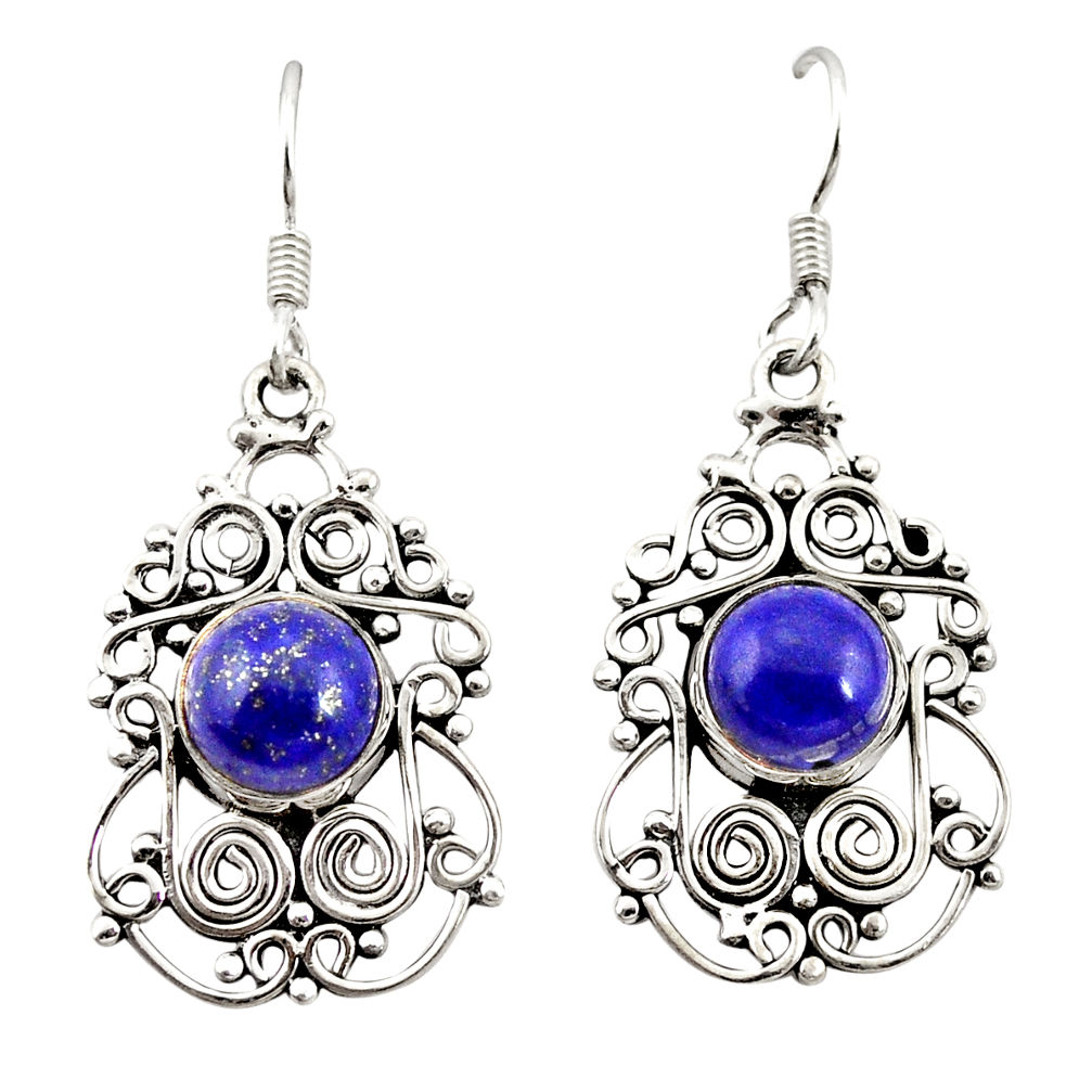 Natural blue lapis lazuli 925 sterling silver dangle earrings d20842