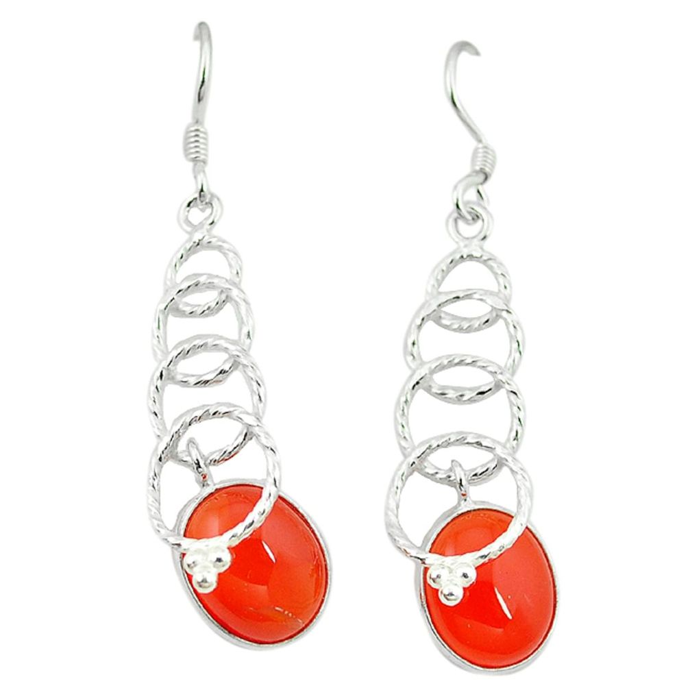 Natural orange cornelian (carnelian) 925 silver dangle earrings d2150