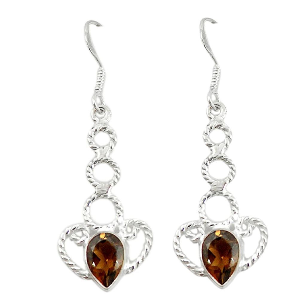 Brown smoky topaz 925 sterling silver dangle earrings jewelry d2157