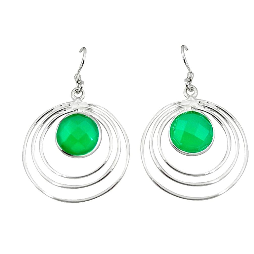 Natural green chalcedony 925 sterling silver dangle earrings d2186