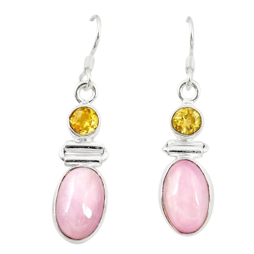Natural pink kunzite citrine 925 sterling silver dangle earrings d22052