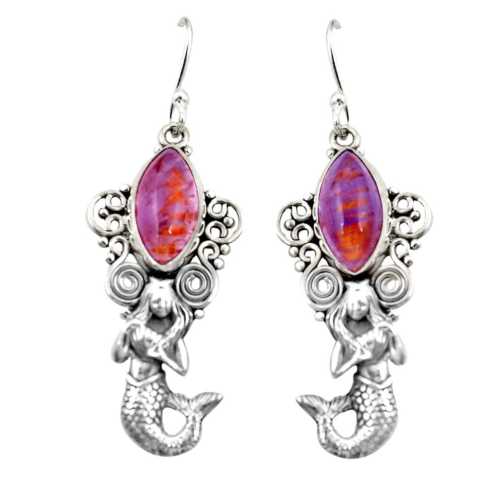 Natural purple cacoxenite super seven 925 silver fairy mermaid earrings d22063