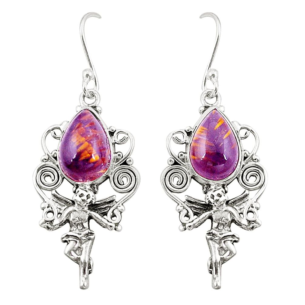 925 silvenatural purple cacoxenite super seven angel wings fairy earrings d22065