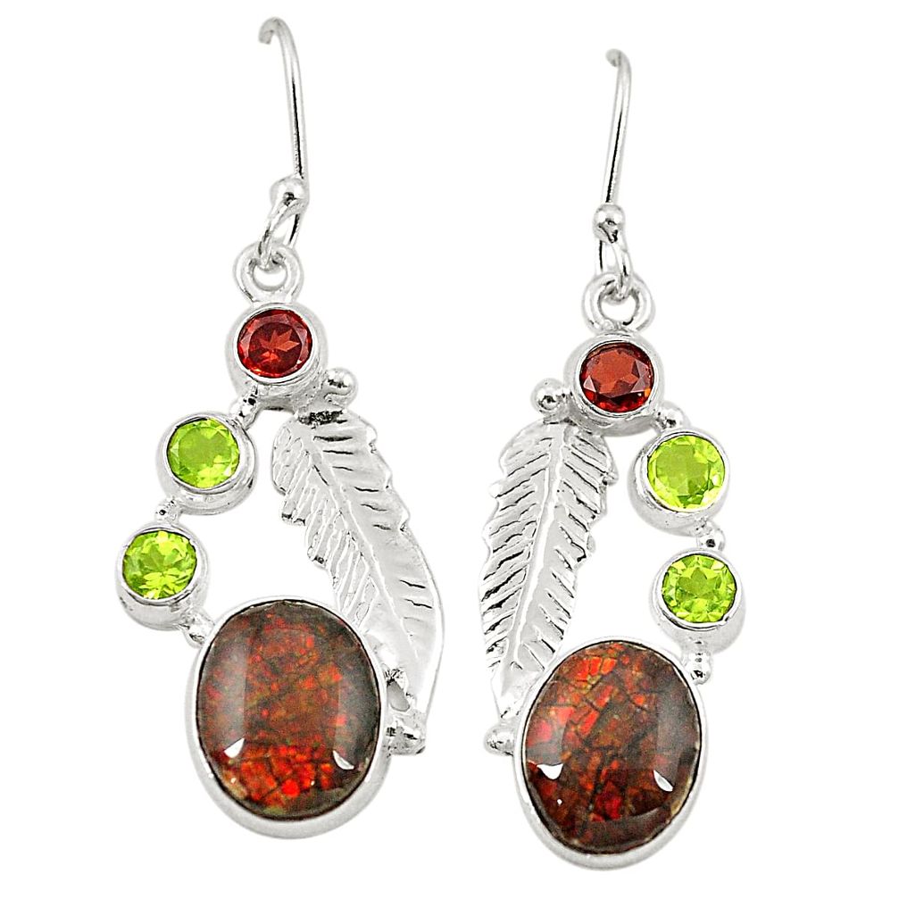 Natural multi color ammolite (canadian) 925 silver dangle earrings d22086