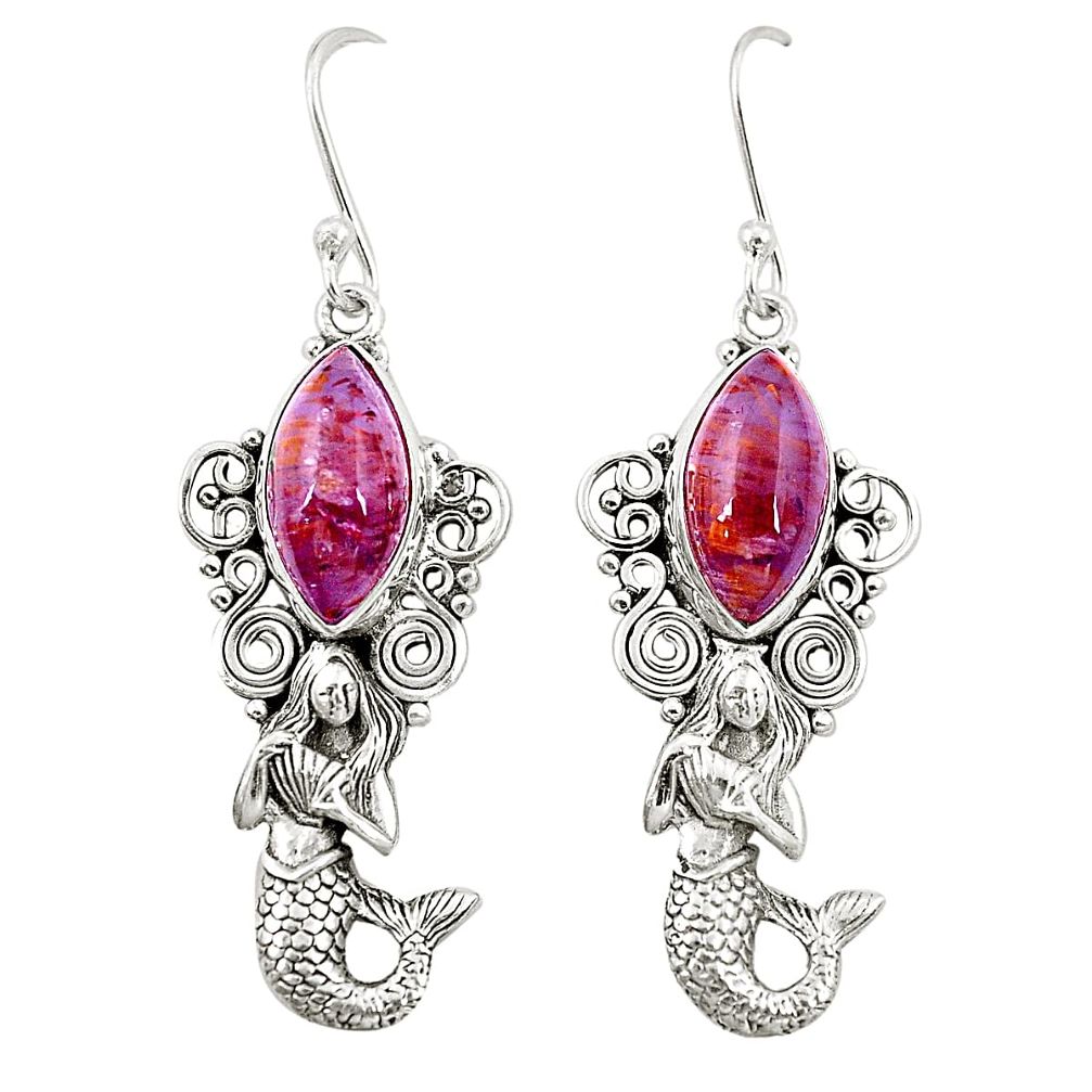 925 silver natural purple cacoxenite super seven fairy mermaid earrings d22099