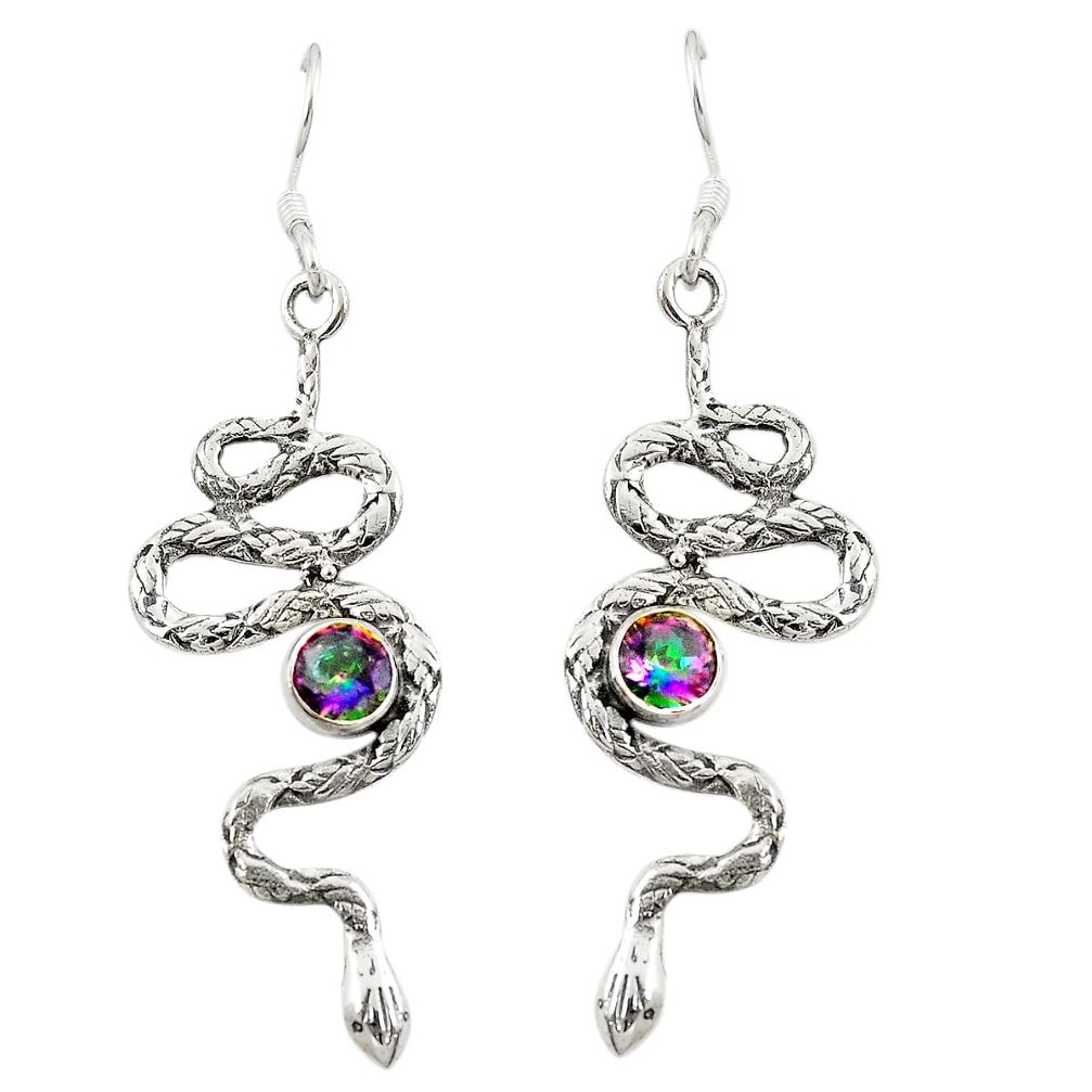 925 sterling silver multi color rainbow topaz snake earrings jewelry d22104