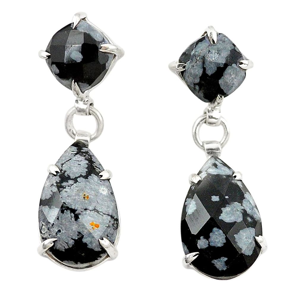 Natural black australian obsidian 925 silver dangle earrings d22118