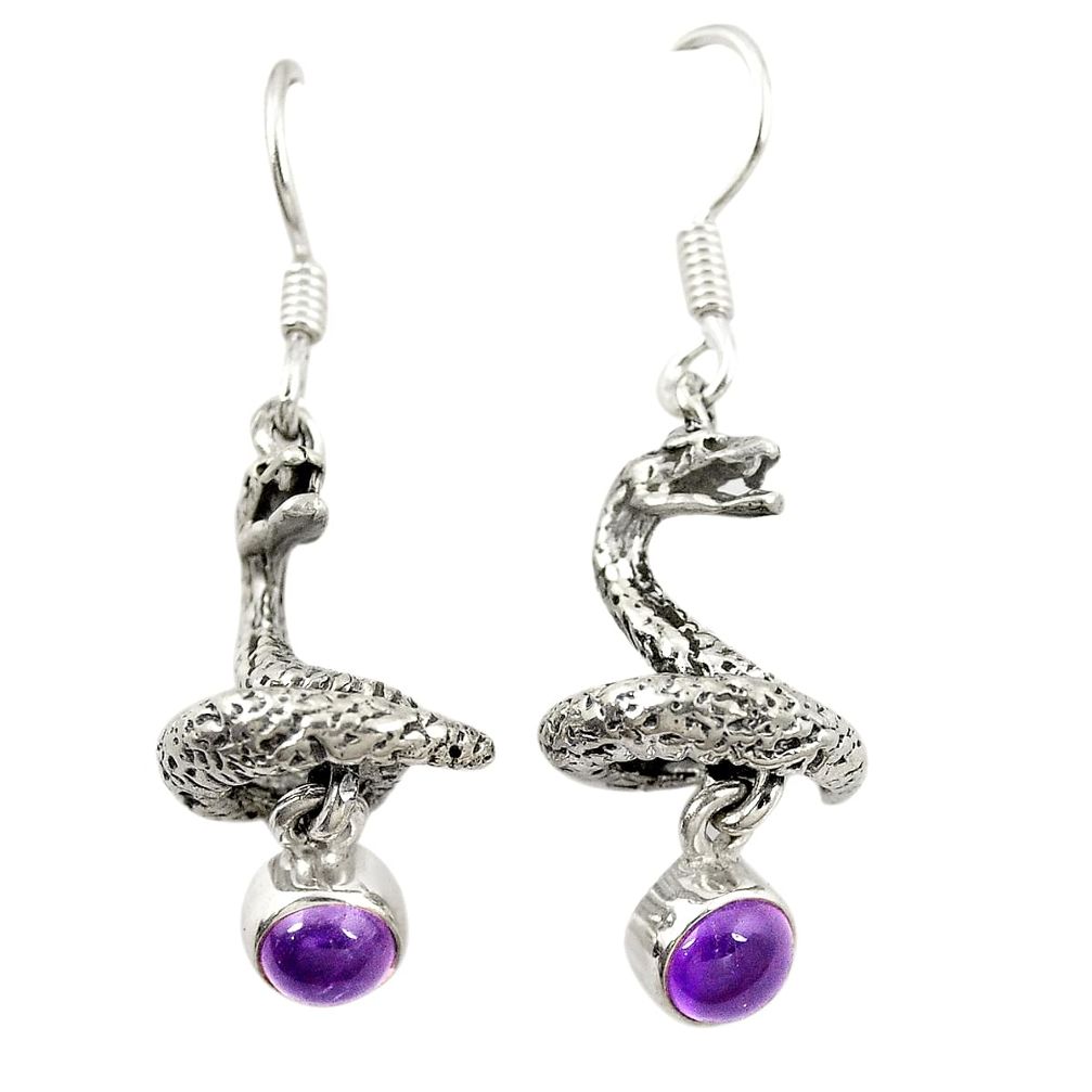 Natural purple amethyst 925 sterling silver snake earrings jewelry d22136