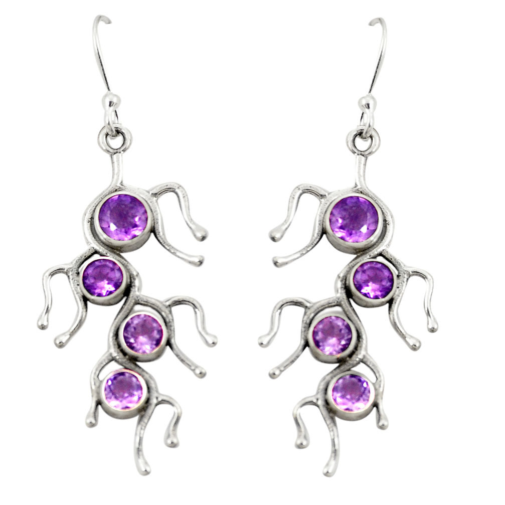 Natural purple amethyst 925 sterling silver dangle earrings d22167