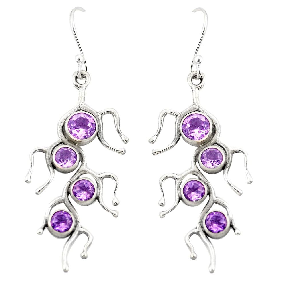 Natural purple amethyst 925 sterling silver dangle earrings d22172