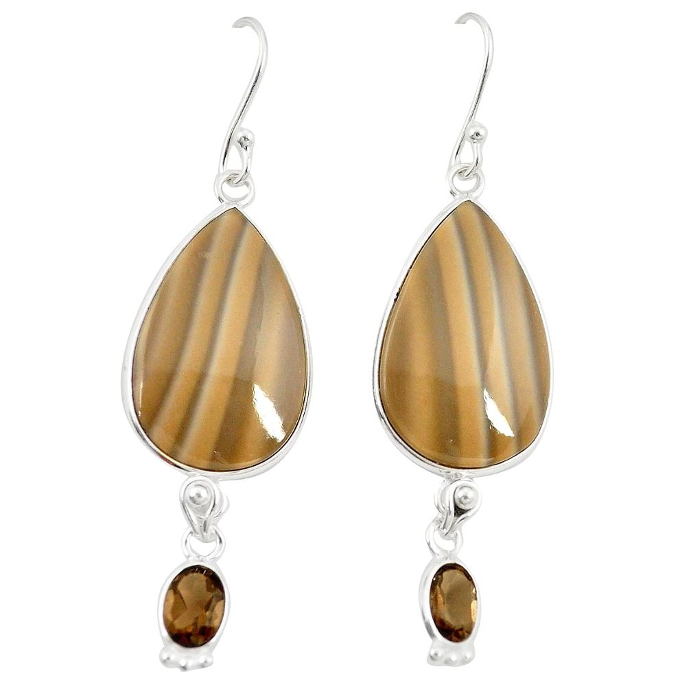 Natural brown striped flint ohio 925 silver dangle earrings jewelry d22197