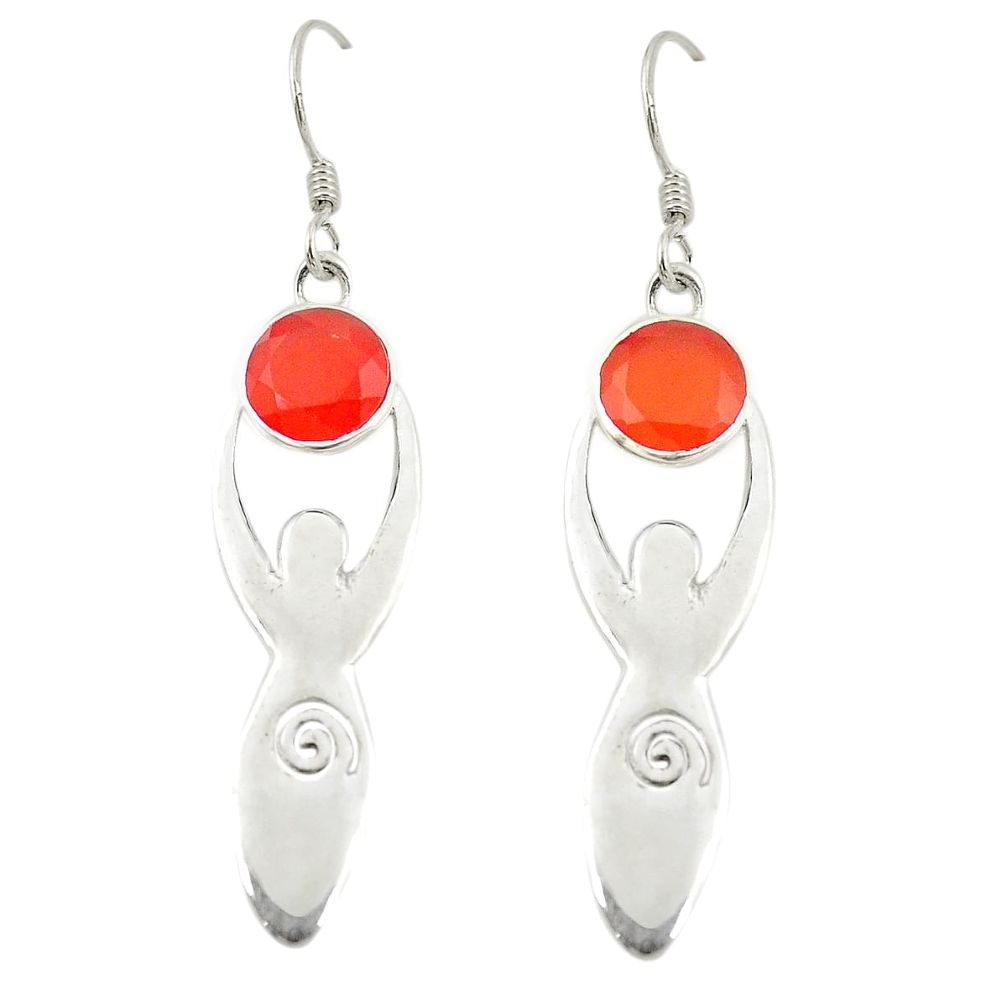 Natural orange cornelian (carnelian) 925 silver dangle earrings d22202