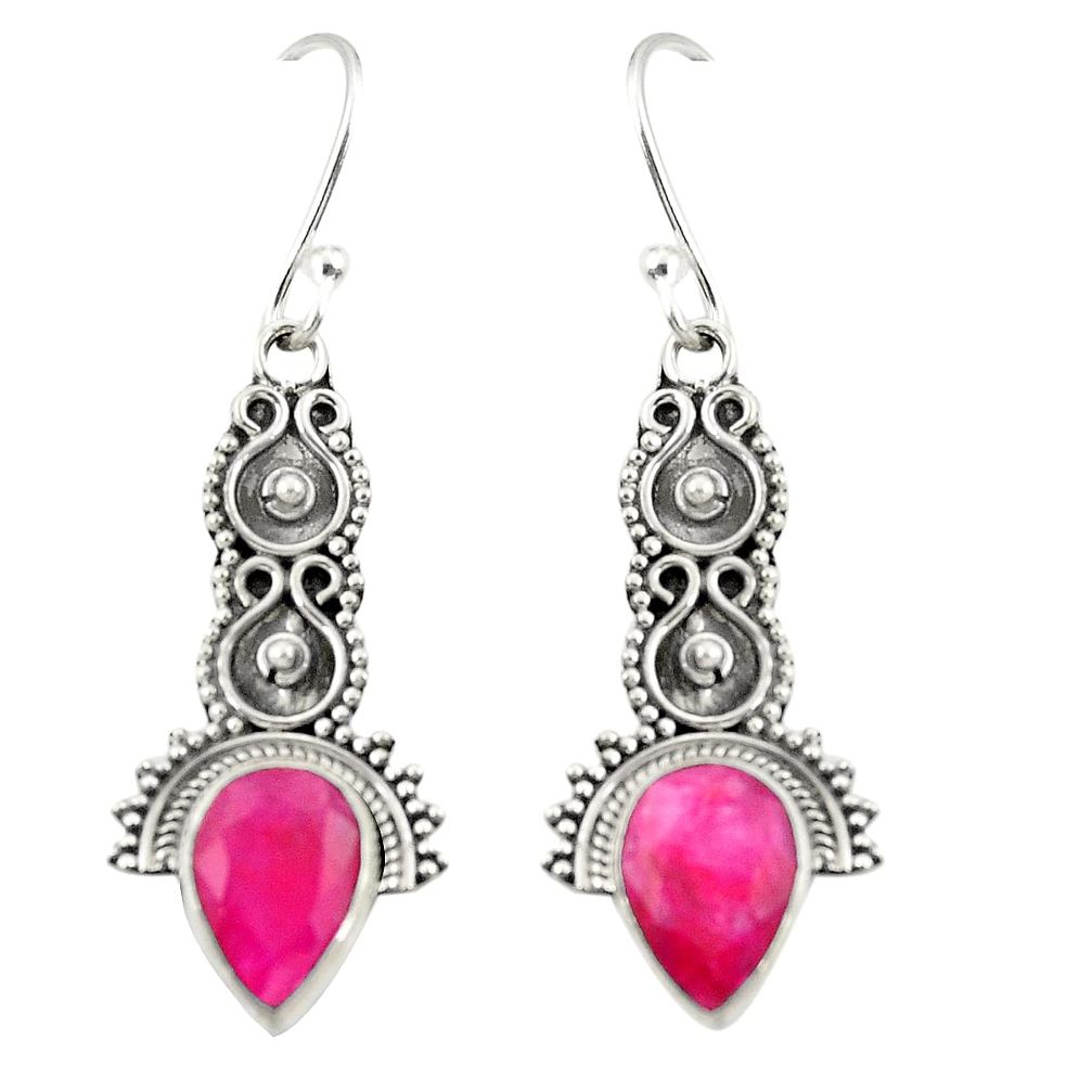 Natural red ruby 925 sterling silver dangle earrings jewelry d22212