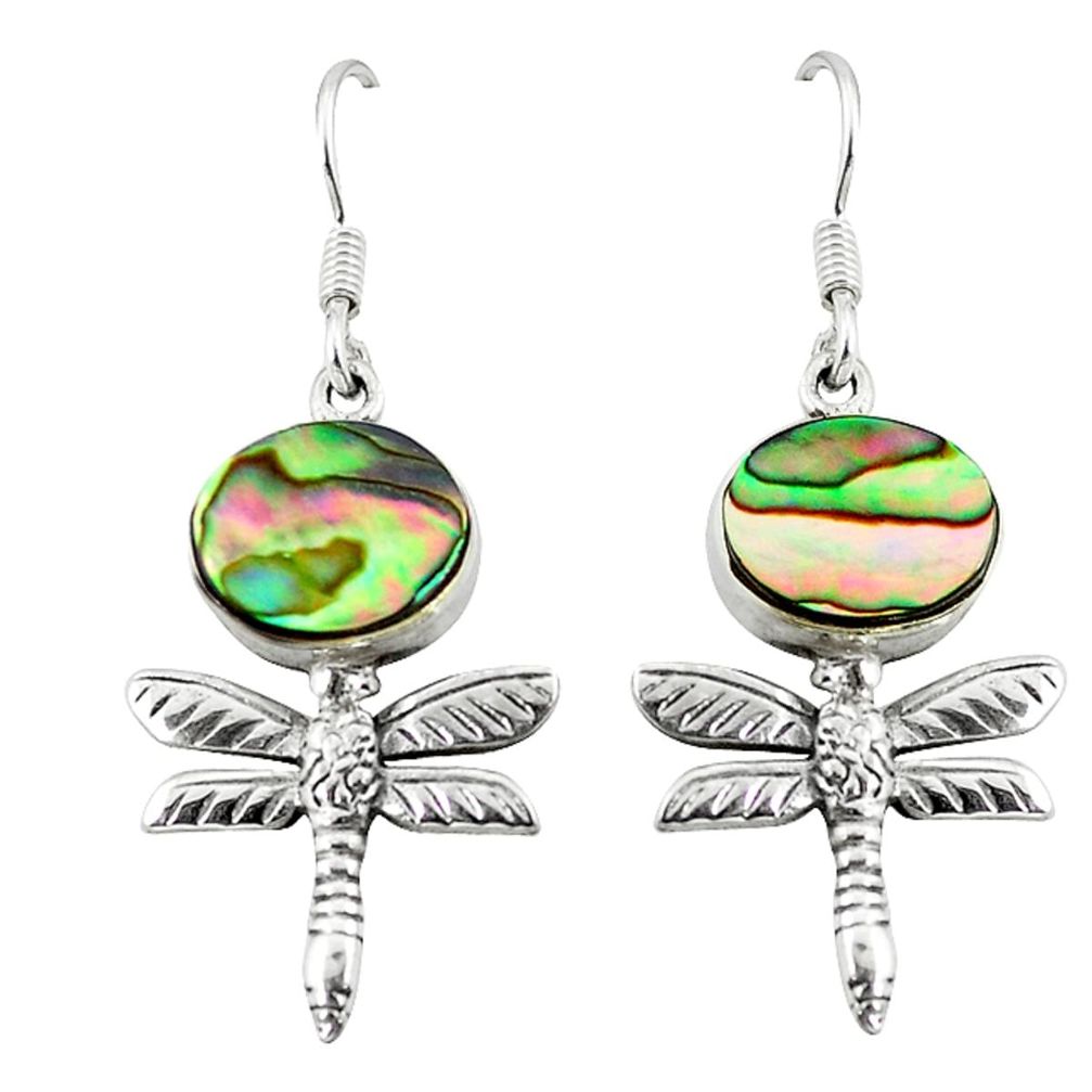 Natural green abalone paua seashell 925 silver dragonfly earrings d2222
