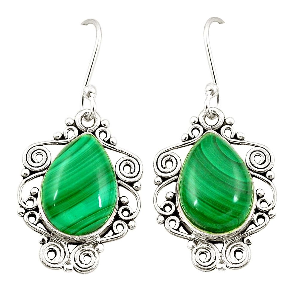 Natural green malachite (pilot's stone) 925 silver dangle earrings d22221