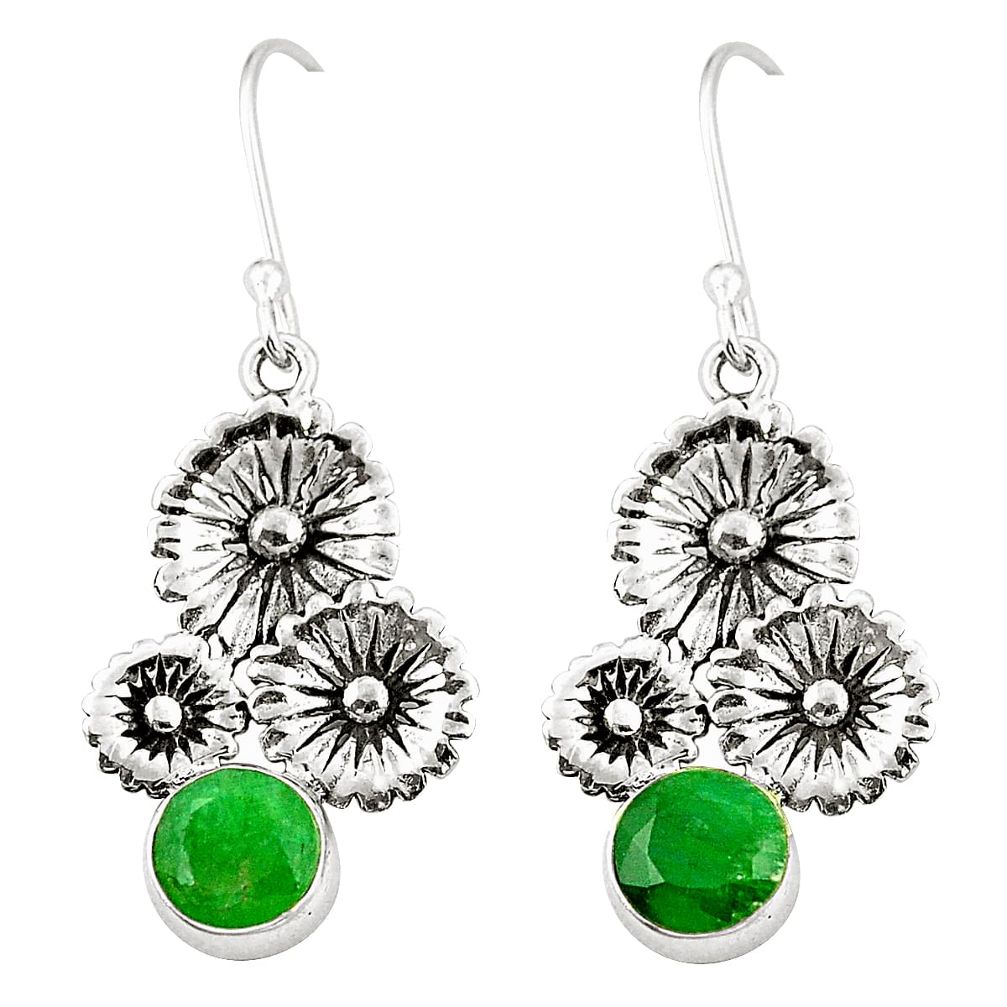 Natural green emerald 925 sterling silver dangle earrings jewelry d22233