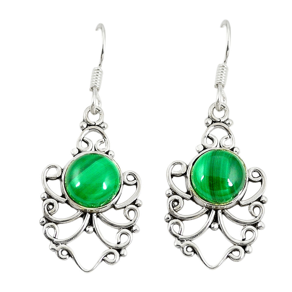 Natural green malachite (pilot's stone) 925 silver dangle earrings d23047