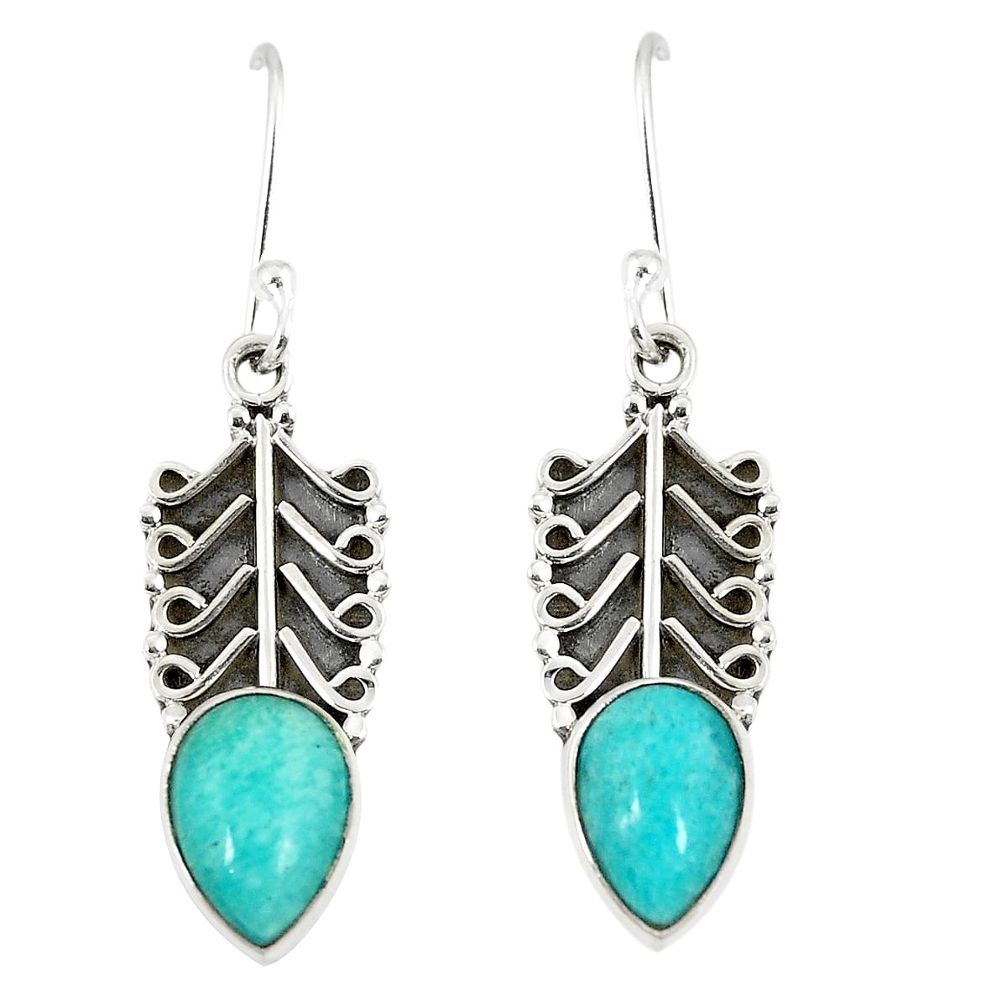 Natural green peruvian amazonite 925 silver dangle earrings jewelry d23088