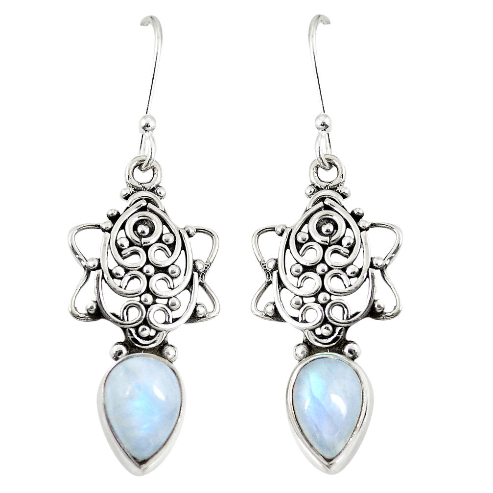 Natural rainbow moonstone 925 sterling silver dangle earrings d23101