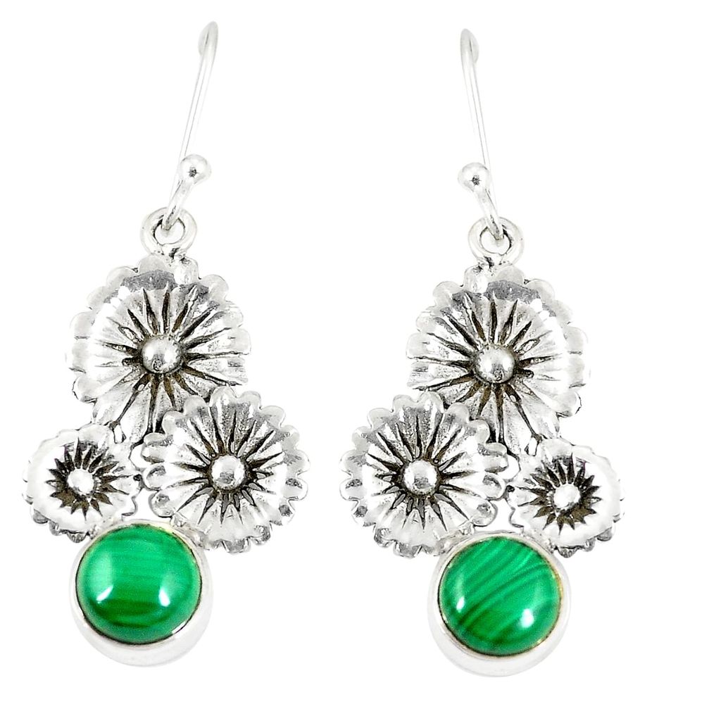 Natural green malachite (pilot's stone) 925 silver dangle earrings d23104