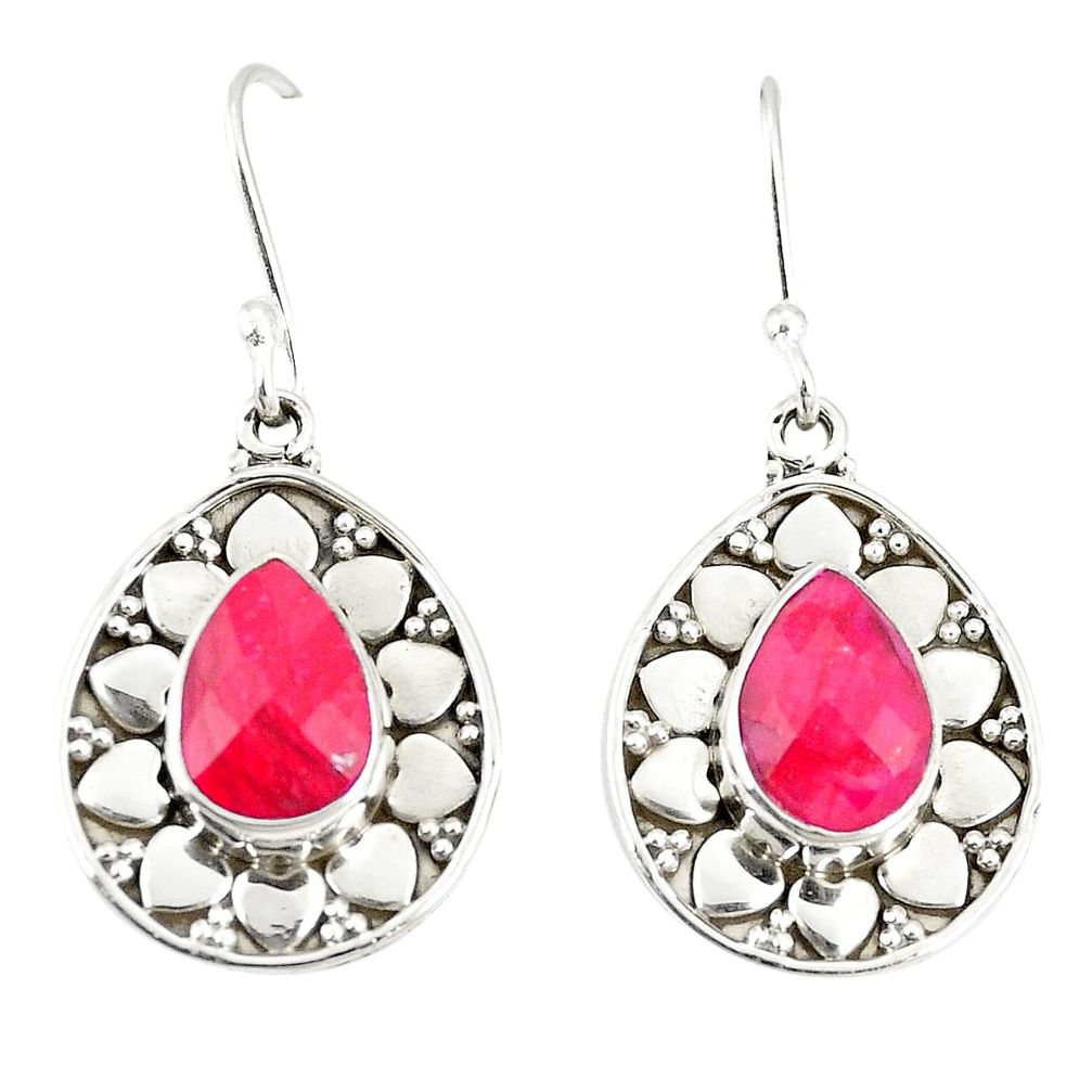 Natural red ruby 925 sterling silver dangle earrings jewelry d23128