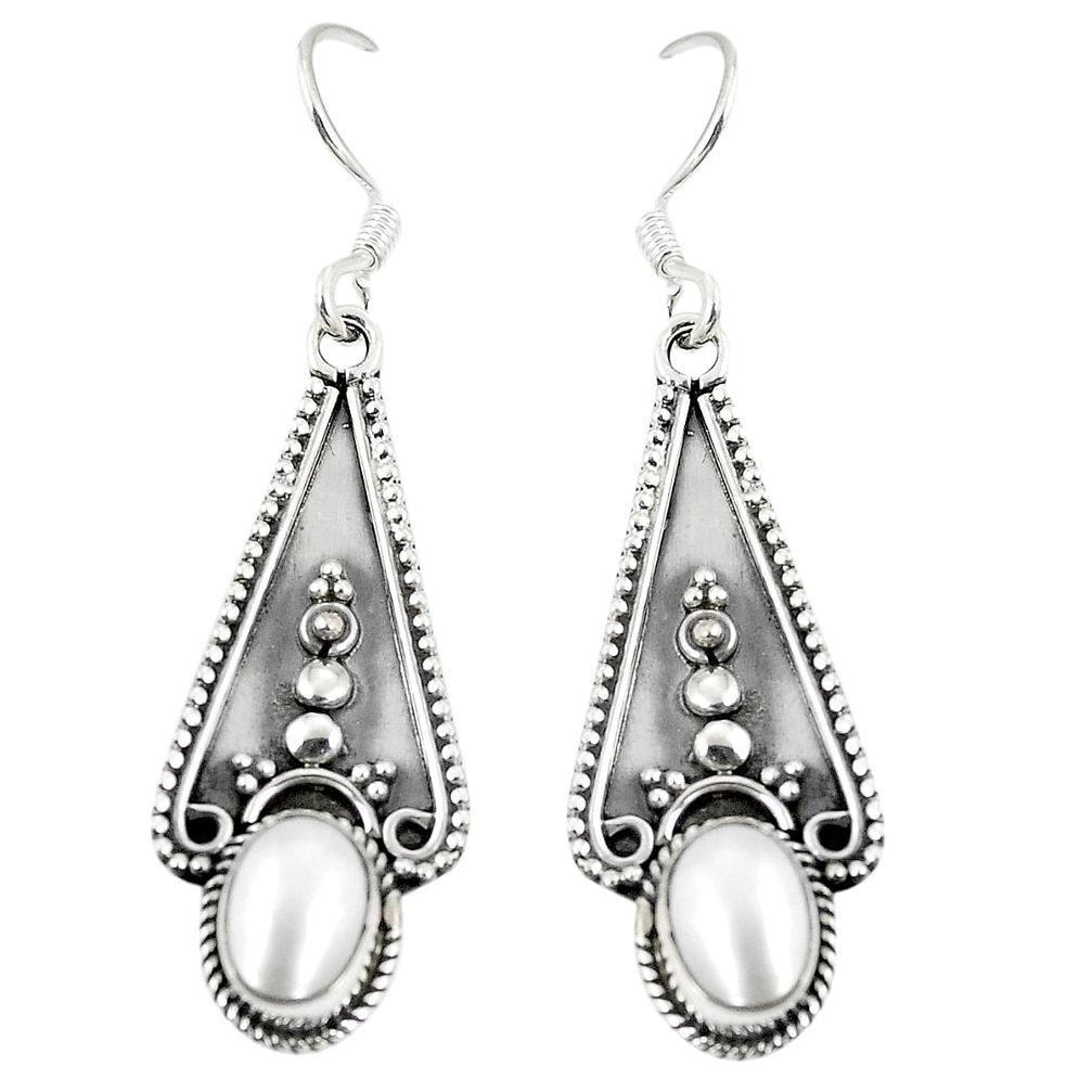 Natural white pearl 925 sterling silver dangle earrings jewelry d23141