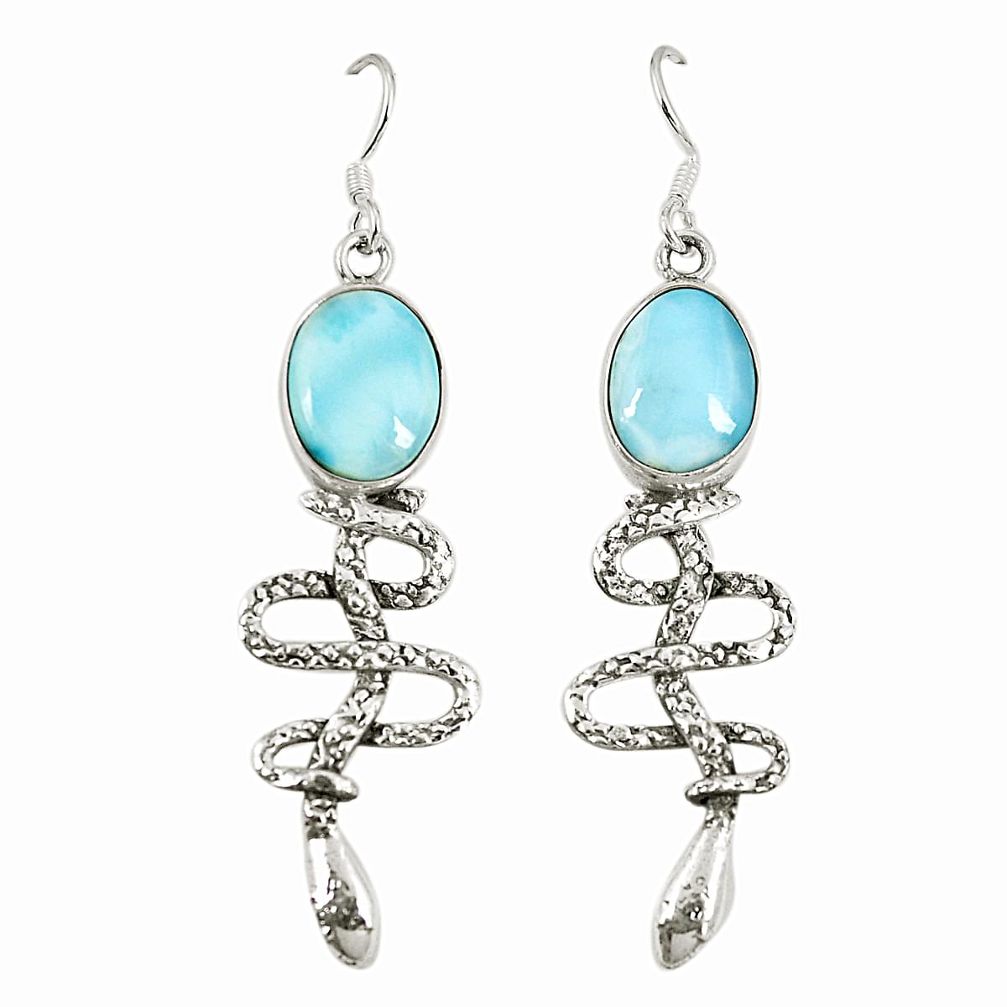 Natural blue larimar 925 sterling silver snake earrings jewelry d23204