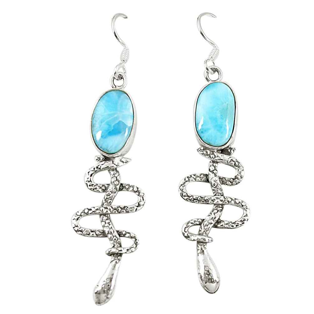 Natural blue larimar 925 sterling silver snake earrings jewelry d23208