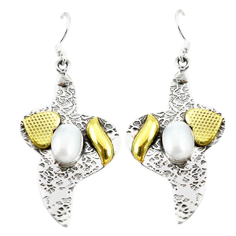 l white pearl 925 silver two tone dangle earrings d2322