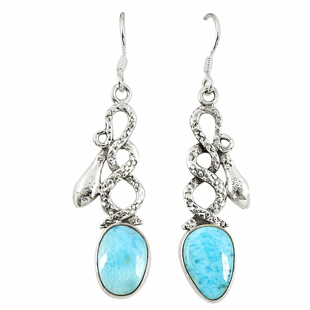 Natural blue larimar 925 sterling silver snake earrings jewelry d23235