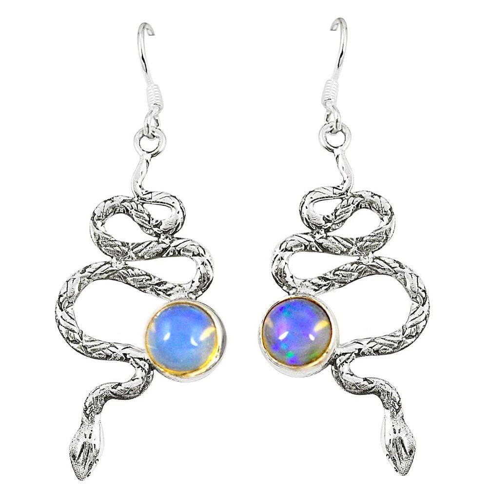 Natural multi color ethiopian opal 925 silver snake earrings jewelry d23257