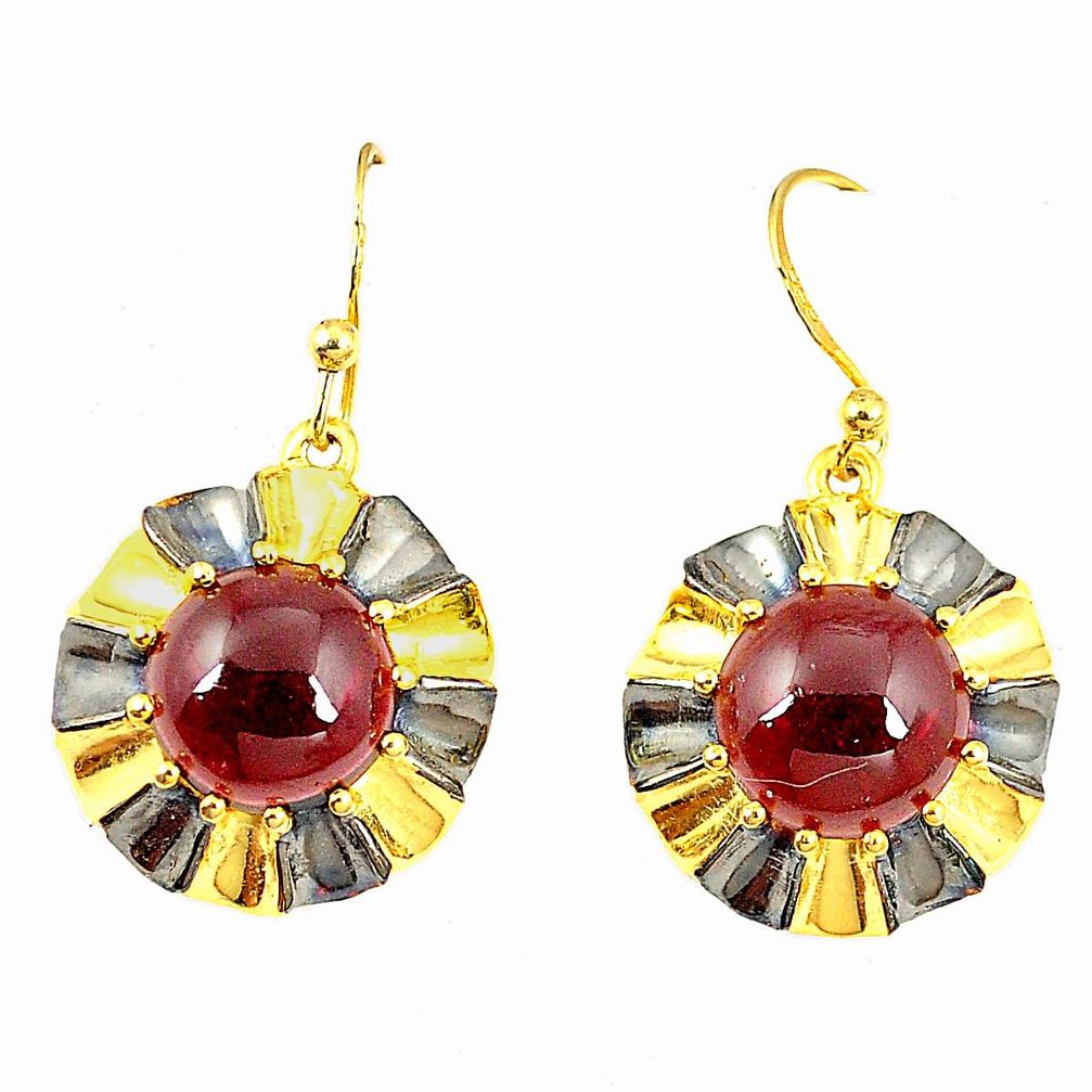 Natural red garnet rhodium 925 sterling silver 14k gold dangle earrings d23275