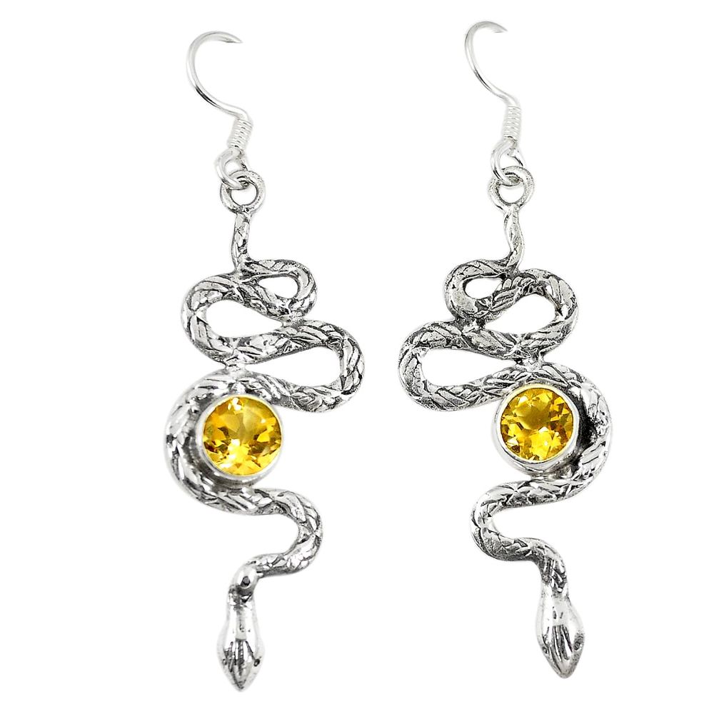Natural yellow citrine 925 sterling silver snake earrings jewelry d23284