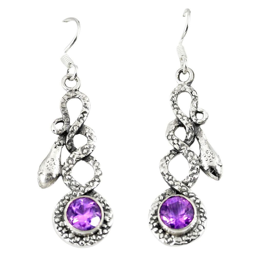 Natural purple amethyst 925 sterling silver snake earrings d23297