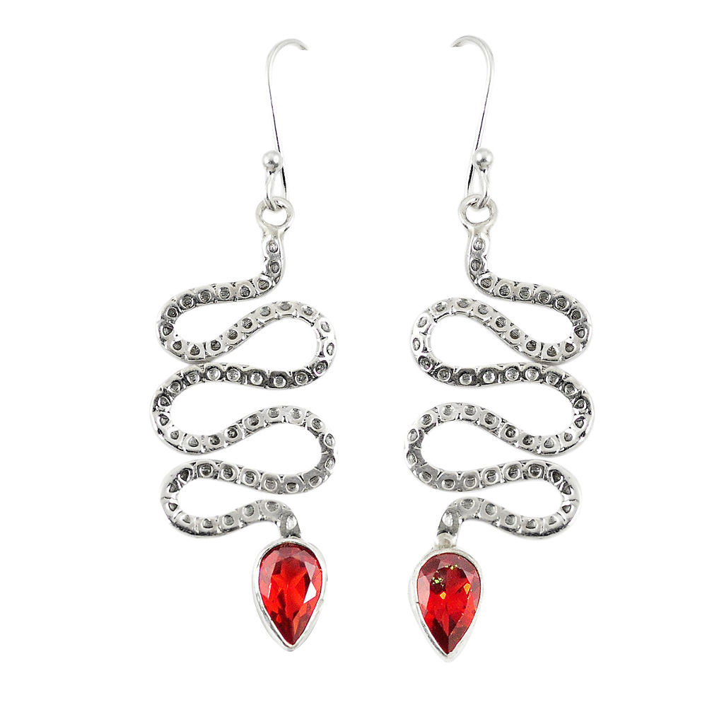 Natural red garnet 925 sterling silver snake earrings jewelry d23301
