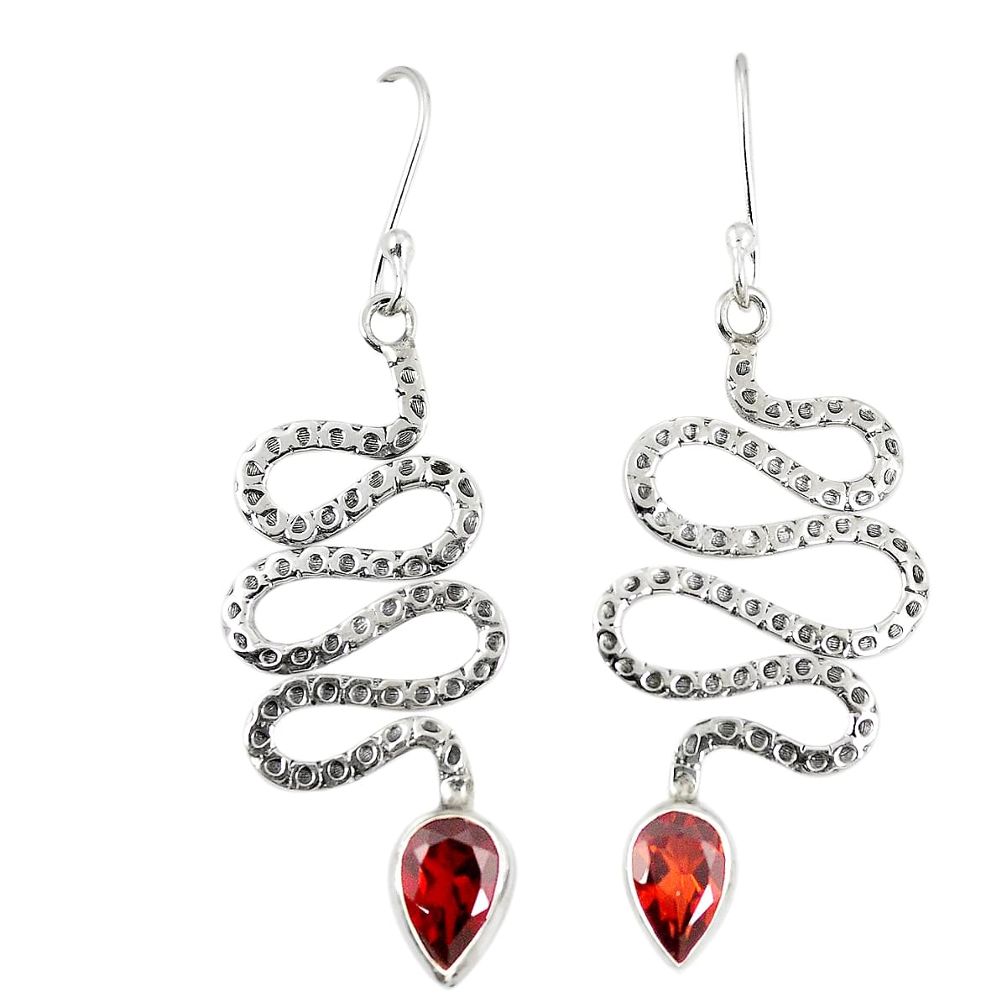 Natural red garnet 925 sterling silver snake earrings jewelry d23302