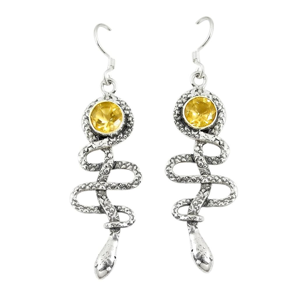 Natural yellow citrine 925 sterling silver snake earrings jewelry d23308