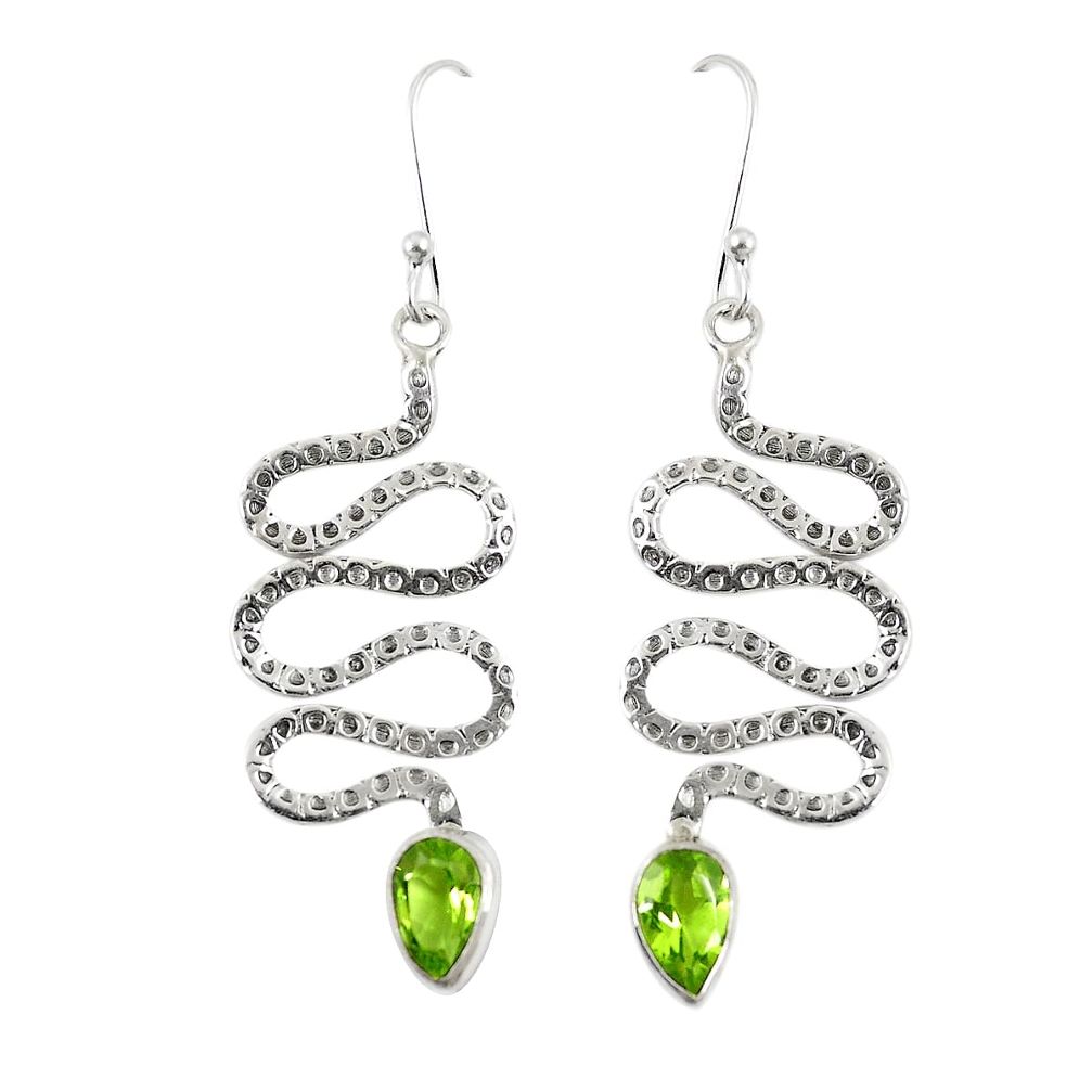 Natural green peridot 925 sterling silver snake earrings jewelry d23314