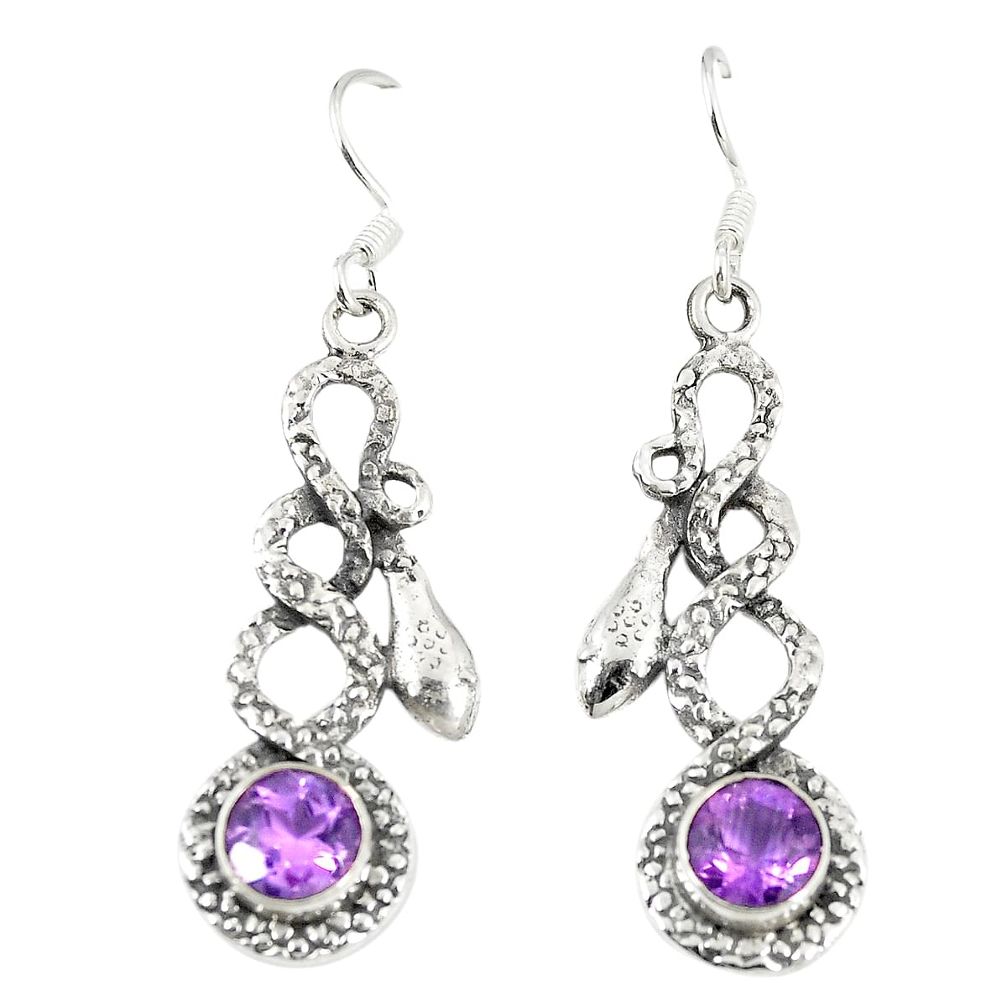 925 sterling silver natural purple amethyst snake earrings jewelry d23318