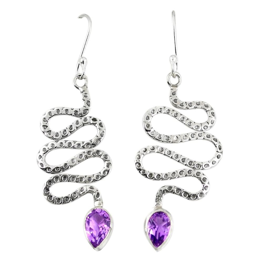 925 sterling silver natural purple amethyst snake earrings jewelry d23324