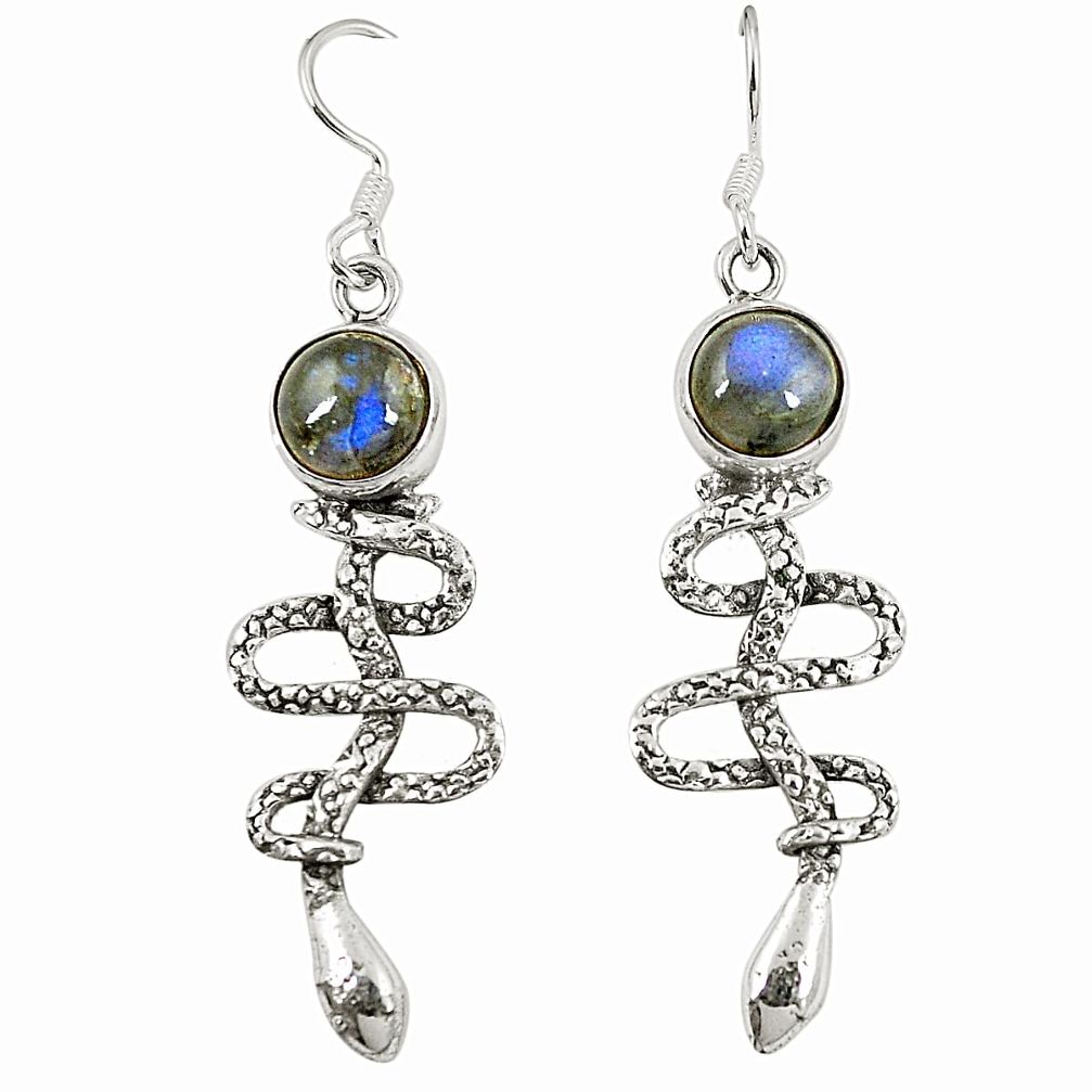 Natural blue labradorite 925 sterling silver snake earrings jewelry d23379