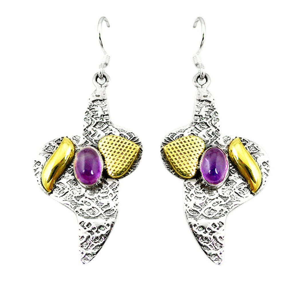 l purple amethyst 925 silver two tone dangle earrings d2358