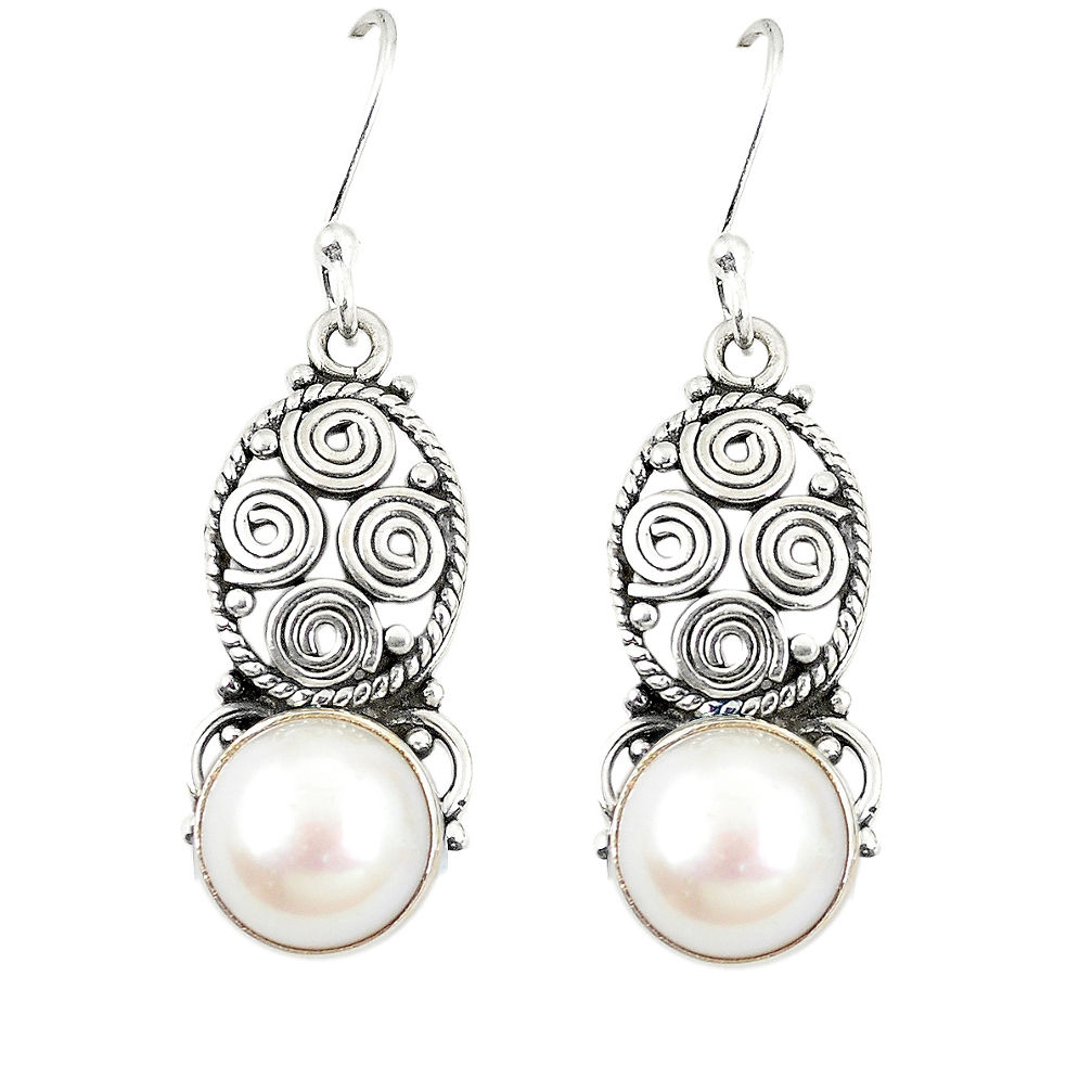 Natural white pearl 925 sterling silver dangle earrings jewelry d23634