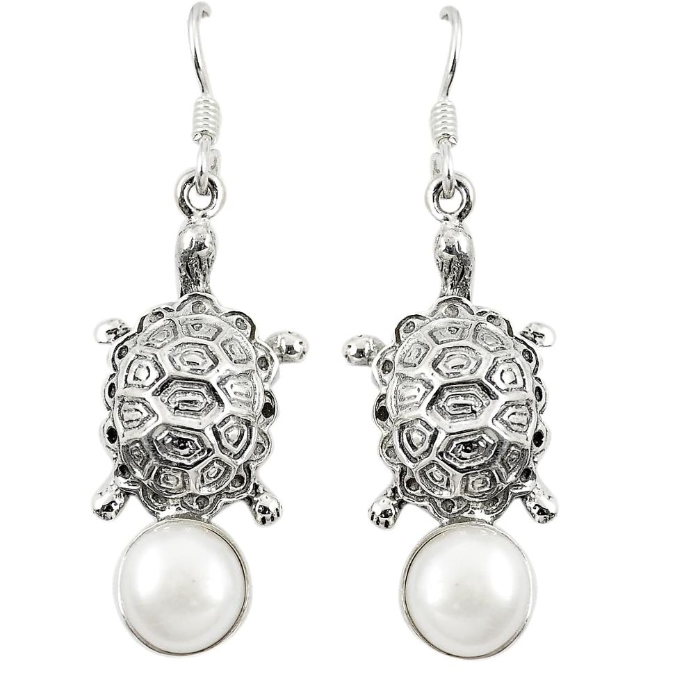 Natural white pearl 925 sterling silver tortoise earrings jewelry d23636