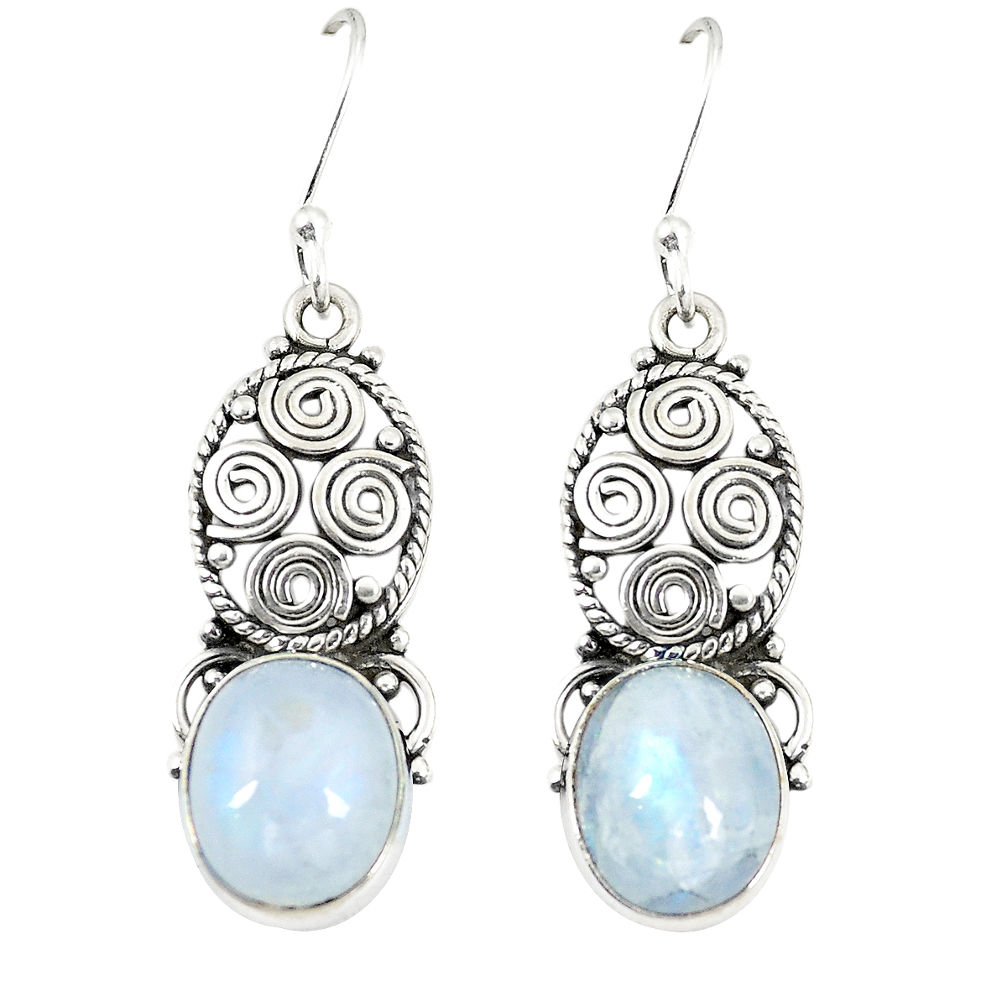 Natural rainbow moonstone 925 sterling silver dangle earrings jewelry d23663