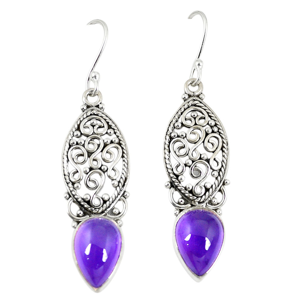 Natural purple amethyst 925 sterling silver dangle earrings d23666