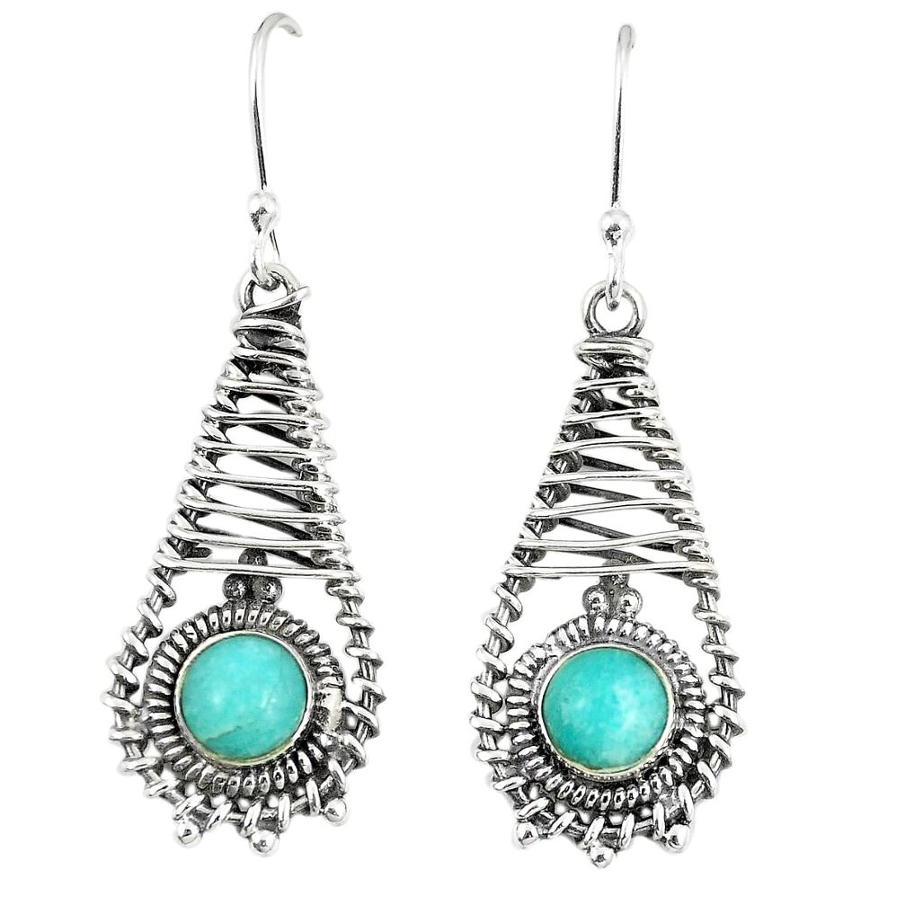 Natural green amazonite (hope stone) 925 silver dangle earrings jewelry d23674