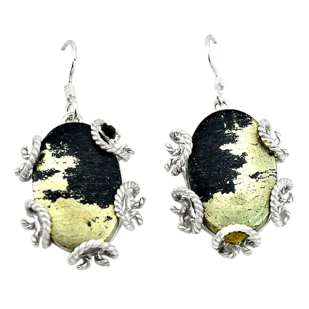 925 silver golden pyrite in magnetite (healer's gold) dangle earrings d2392